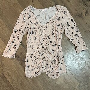 Candie's Floral Ruched Blouse - Cream and Black